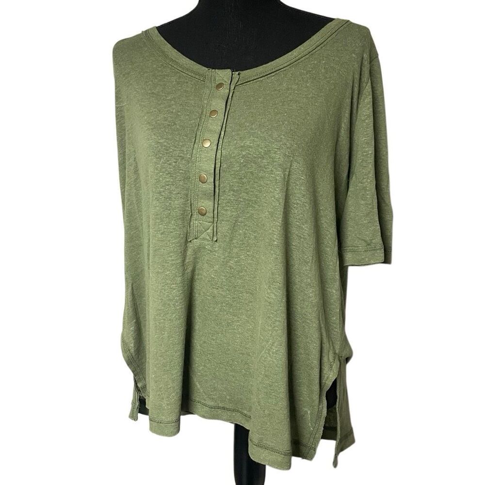 Torrid Festi Olive Green Oversized Henley Slub Knit Top